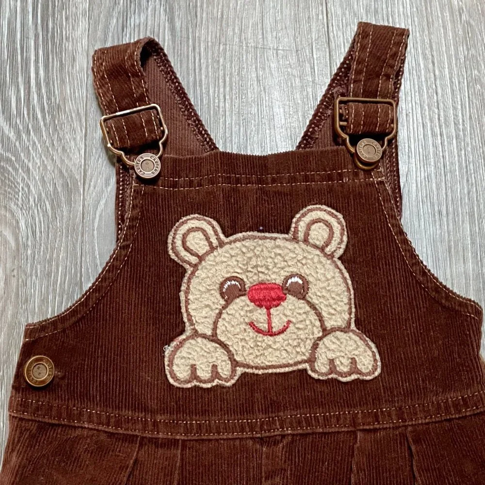 Vintage Carter's Brown Bear Applique Genuine Overalls Corduroy USA Made 18m